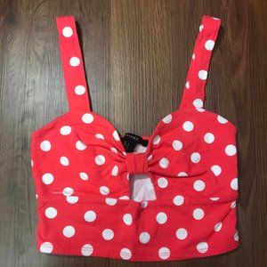 Red Cut-Out Polka Dot Crop Top
